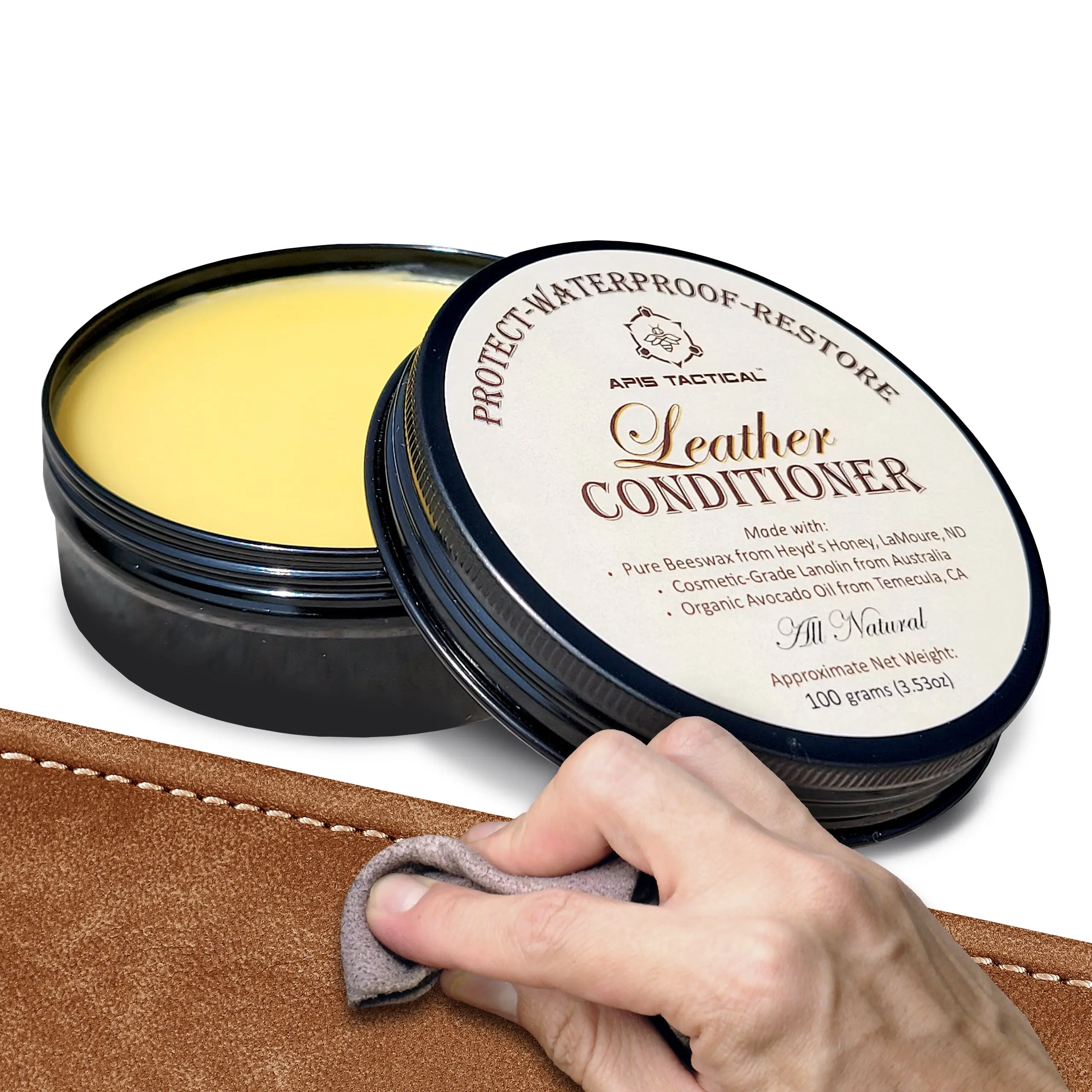 Apis Tactical Leather Conditioner - 3.5 oz Natural Lanolin-Oil Formula, Sun Protection, Restoration for Shoes, Belts, Holsters, Shoe Cleaning & Care Accessory