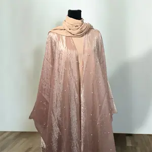 Sahra Sparkle Abaya Modest Elegant Glitter Long Sleeve 2 Piece Set for Women Pearl Blush Pink with Sparkle Finish & Elegant Design