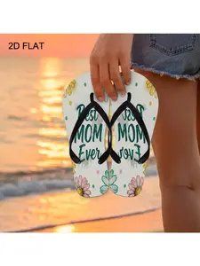 2026 Summer New Women's Flip Flops, Open Toe, Flat Heel, "Best MOM Ever" Daisy Decor, Multiple Colors&Sizes, Suitable for Mother's Day/Easter/Holiday Gift, All-Season Wear, Dry Clean, Fashion Sandals for Ladies, Women Shoes