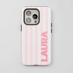 Cute Pink Name Phone Case Personalized Retro Stripes Aesthetic Tough Case iPhone 17 16 15 14 Pro Max S24 S23 S22 gift for her men's cool gadgets iphone 17 pro max cases girls