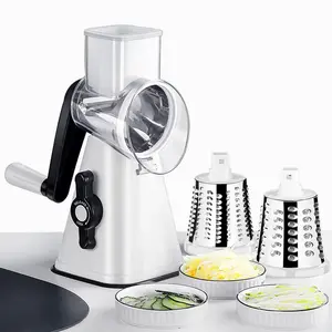 5-In-1 Rotary Food Chopper Grater and Vegetable Slicer Kitchen Mandoline with Strong Suction Base, 3 Interchangeable Blades, Plastic & Stainless Steel  Food Prep