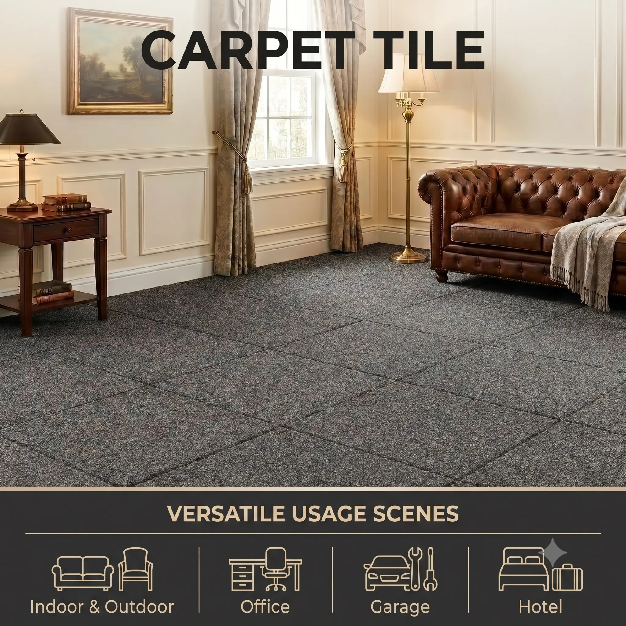 4Pcs Commercial Carpet Tiles 20x20 Carpet Squares, Flame Resistant | Carpet Floor Tiles with Padding Attached for Indoor Outdoor Office Garage Hotel, Non-Adhesive Easy DIY Cushioning Flooring