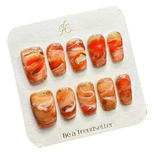 E98 pure handmade wear nail A piece black sugar milk tea autumn and winter nail art 2025 new coffee color halo