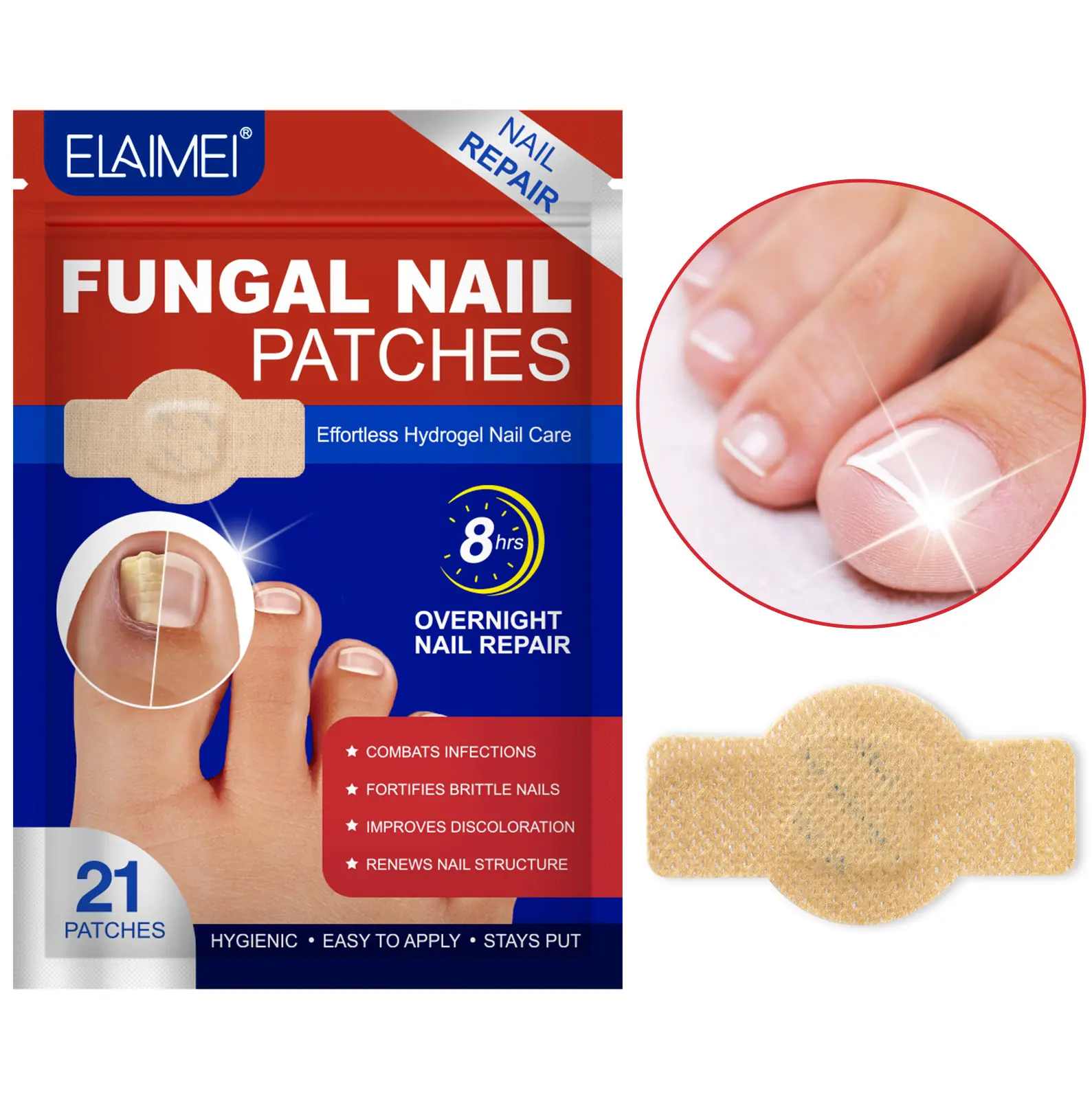 Fungal Nail Patches 21Pcs, Nighttime Nail Patches, Overnight Toe Nail Treatments for Damaged Nails Foot Nails Repair Care Nails Toenail Repair Patches Overnight Repair Solution with Moisture Breathable Comfortable Elastic Fabric Herbal Extracts for Simple