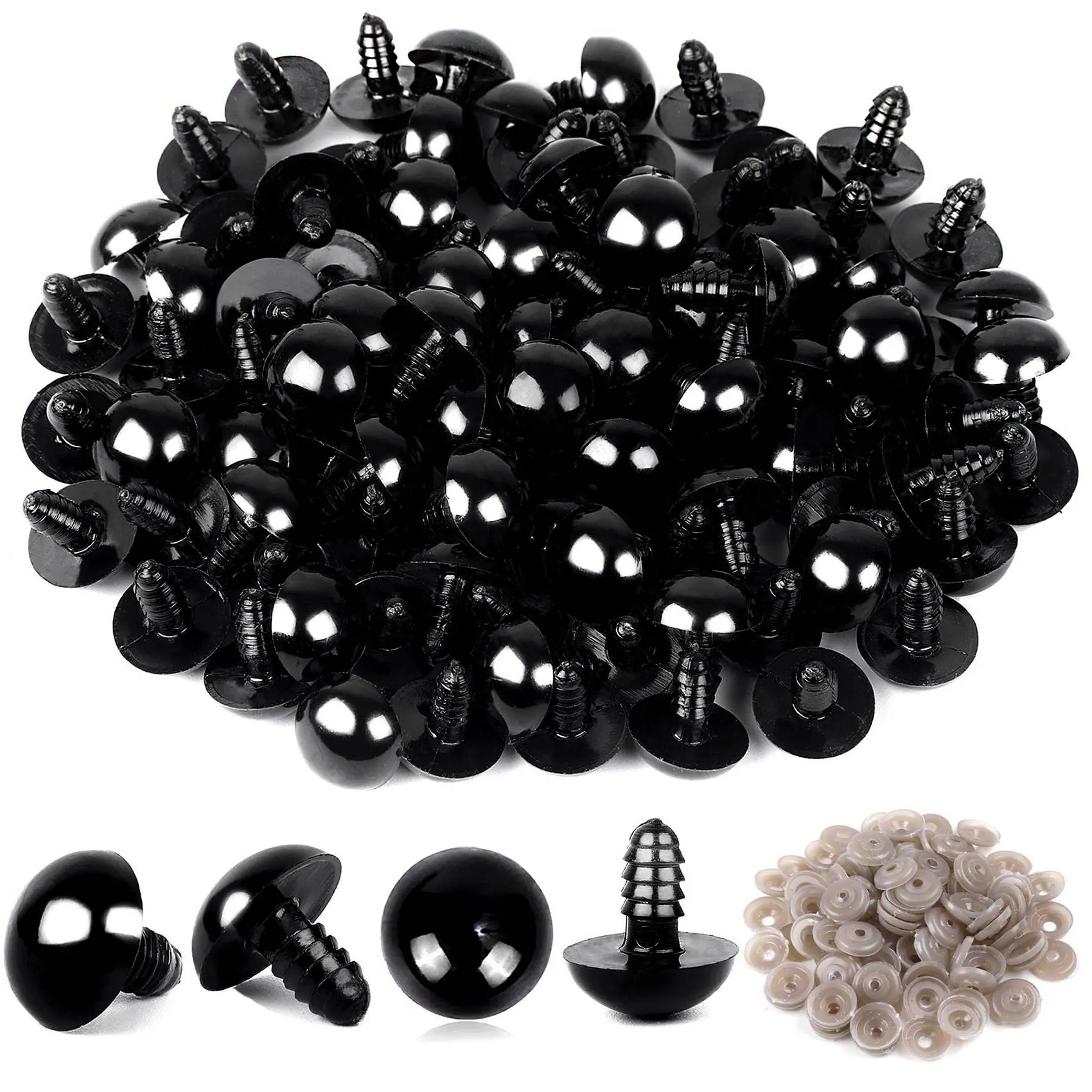 200-Piece Glossy Finish Plastic Safety Eyes Crochet Set with Backs & Washers - 6mm/0.24In for Adults' DIY Crafts, Leisure & Outdoor Recreation Equipment (Sports & Outdoor Category), 200 Pieces, Crochet Backs, Crafting