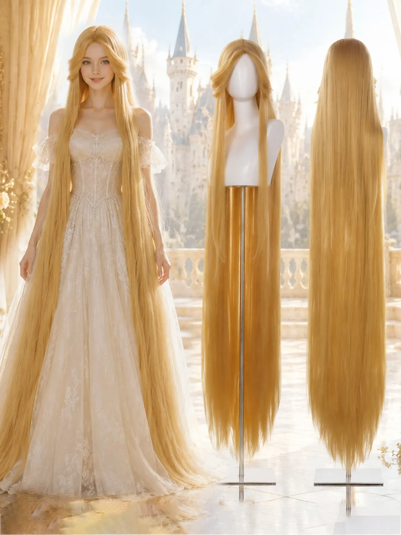 Long Gold Straight Princess Wig, Full Head Wig for Women, Fairy Tale Style, Natural Part, Suitable for Music Festivals, Y2K, Cosplay, Stage Performances, Straight Wigs