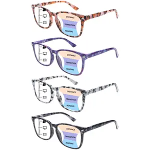 4 Pack Progressive Multifocal Reading Glasses Blue Light Blocking Computer Readers Spring Hinge Unisex Oversized Frame HD Vision Eyeglasses