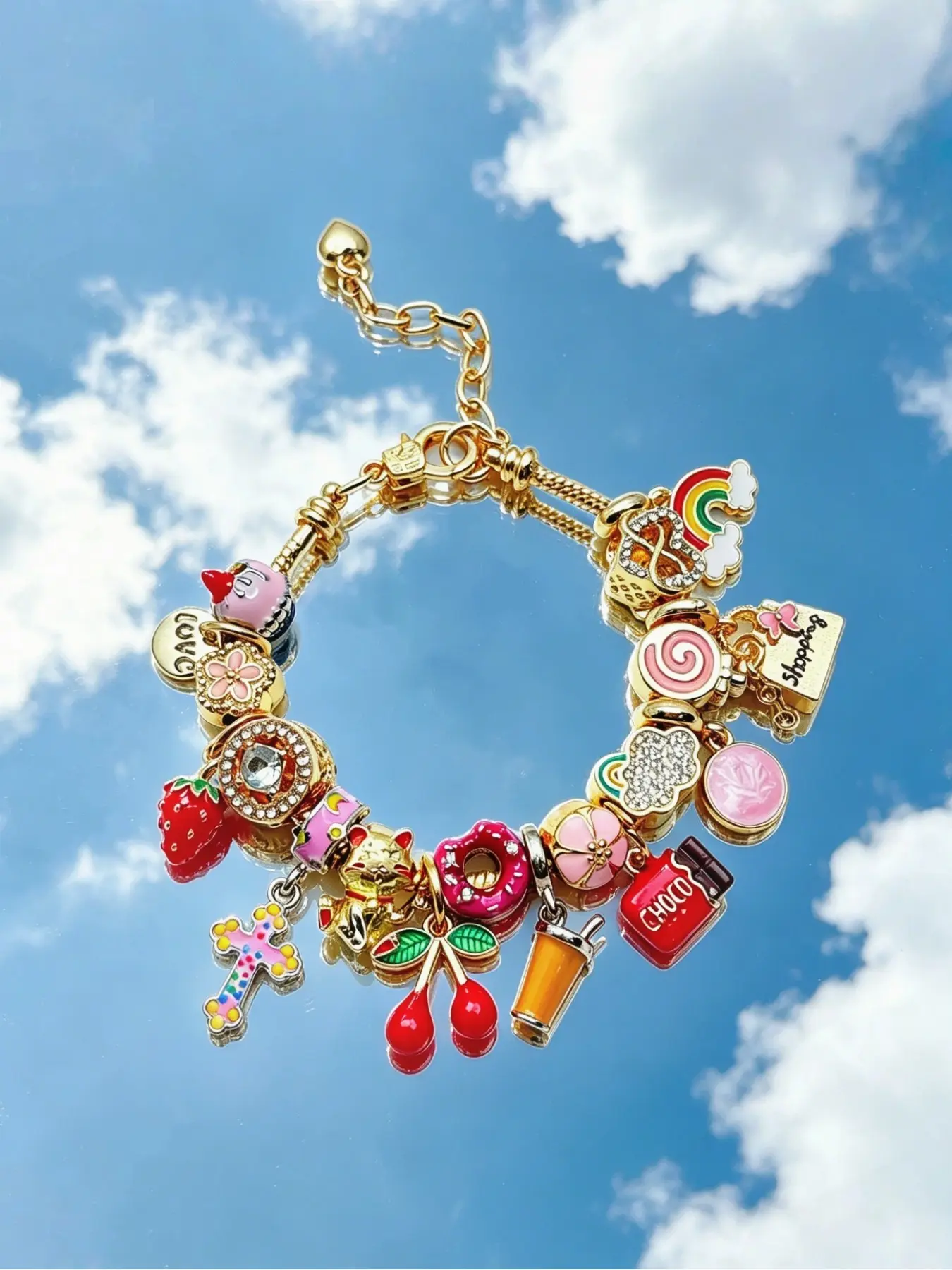 Dopamine Cute Beaded Bracelet, Candy Rainbow Girl Style Gift Bracelet, Donut Chocolate Cherry Elements DIY, Perfect for Daily & Special Occasions, Ideal for Gift, Stackable Bracelet, Kawaii Bracelet, Bracelets Jewelry