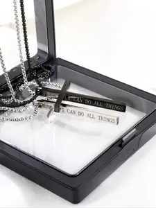 Punk Hip Hop Stainless Steel Side Engraved Cross Necklace, Timeless Design for Daily Wear and Festivals, Perfect for Music Events, Exquisite Jewelry Gift
