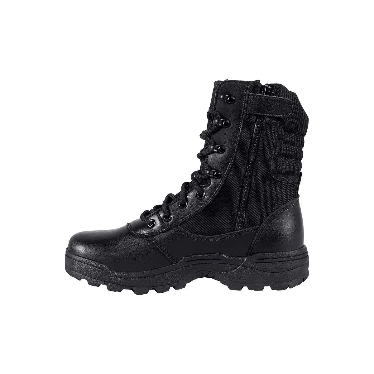 Military Look Leather-Nylon Boots, All Seasons Lace+Zip Oil-Slip Resist Tactical Work Booties for Walking