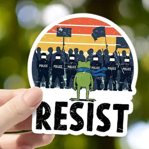 Portland Frog Protester Sticker, Green Frog Sticker, Pro Immigrant Sticker, Resistance Gift, Laptop Water bottle Stickers