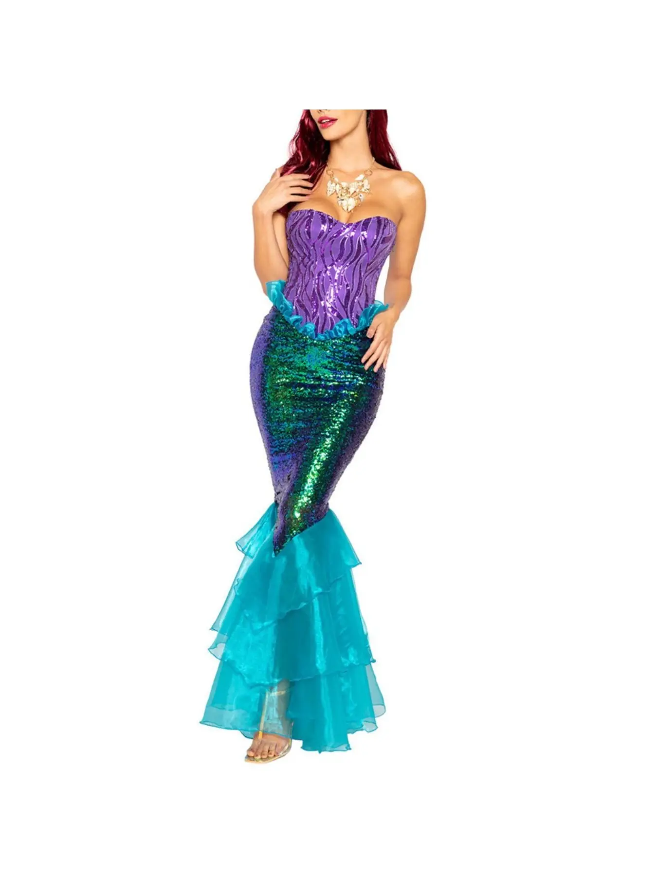 Mermaid A Princess Costume Set with Sequin Ruffled Dress Adult Womens Halloween Fancy Dress Cosplay for Masquerade & Themed Parties Womenswear Costume Party