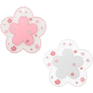 Sakura Coffee Cup Mat Kawaii Coaster 2PCS Cute Cherry Blossom PVC Home Tea Mug Pink Flower Pattern Anti-Skid Pot Bowl Pad Placemat for Desk Drink Table Decor Kawaii Accessories (Small)