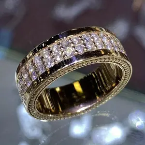 Two Row Shiny Zirconia Rings For Women Unisex Luxurious Wedding Jewelry Party Banquet Ladies Anniversary Gift