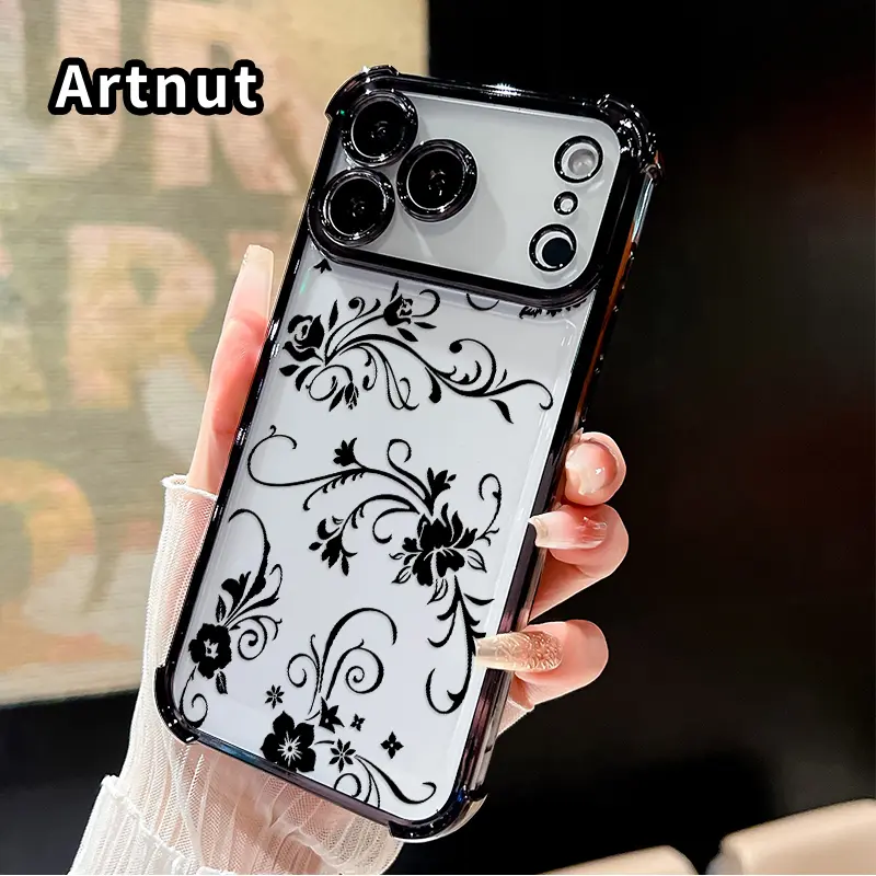 Floral Swirl Elegance Mobile Phone Case for iPhone 17 16 Pro Max 15 Plus 14 13 12 11 E Air Four Corner Anti-drop Shockproof Non-slip Silicone Transparent Protective Cover