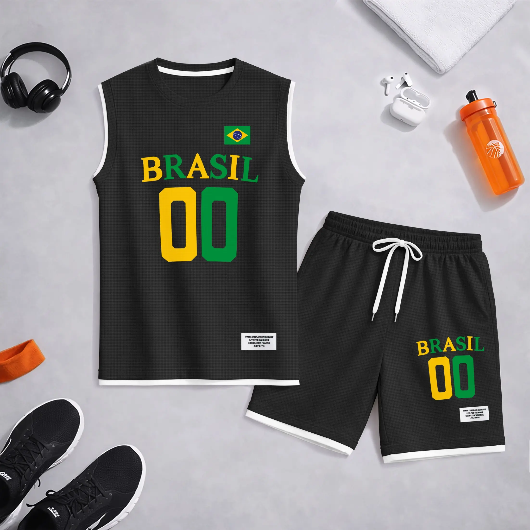 Men’s Brazil Graphic Print Summer Set Sleeveless Tank Top & Shorts Matching Outfit, Lightweight Casual Streetwear Athletic Set for Everyday & Holiday