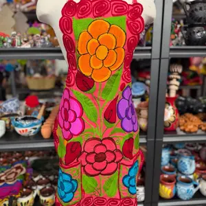 Mexican Embroidery Apron with Vibrant Floral Designs