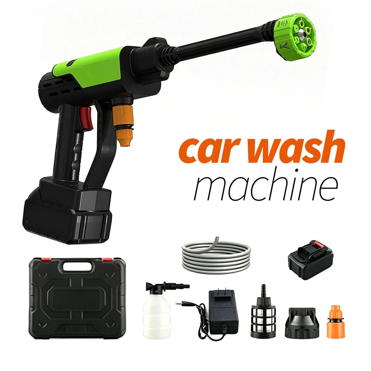 Cordless Lithium-Ion Battery-Powered Pressure Washer for Home & Cars, Portable Power Tool with Portable Gun, Hose Set, Single-Port Charger Base & Full Accessories, Easy-to-Use
