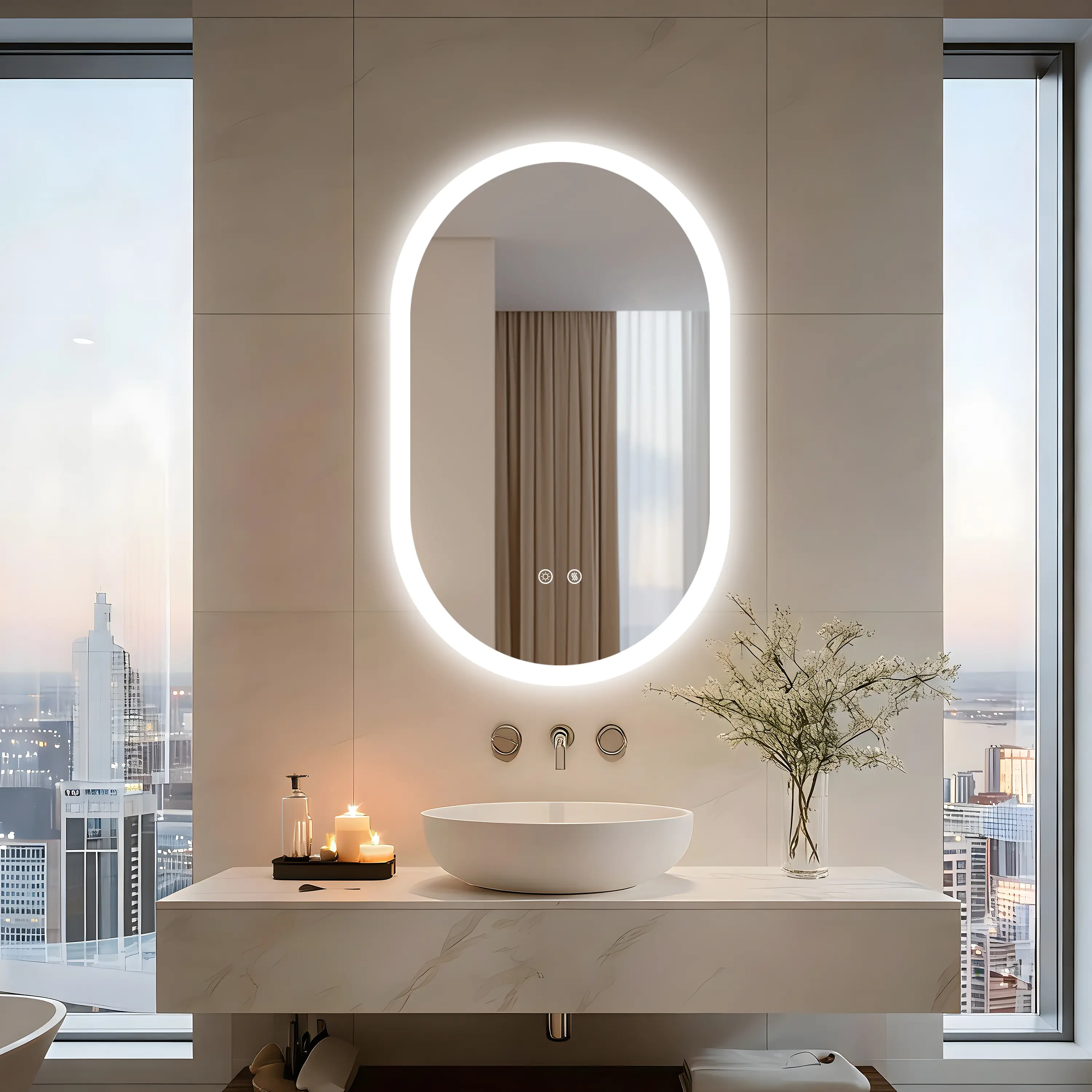Oval LED Bathroom Mirror 20x40 Inch, Dimmable Lighted Wall Mirror with Anti-Fog, Three Color Smart Memory, Tempered Glass Front Lit Vanity Mirror