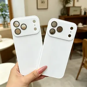 Glossy White Phone Case for iPhone 16/17 Pro Max, Shockproof Case with Large Camera Lens Protector, Anti-Scratch Smooth Hard Cover, Minimalist Aesthetic Protective Case for Women Men