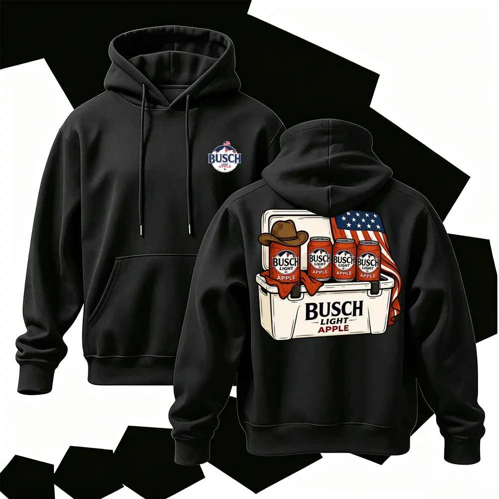 Patriotic Beer Cooler Graphic Hoodie | Retro American Flag Graphic Sweatshirt | Vintage Outdoor Aesthetic Streetwear Hooded Top | Trendy Pullover Unisex