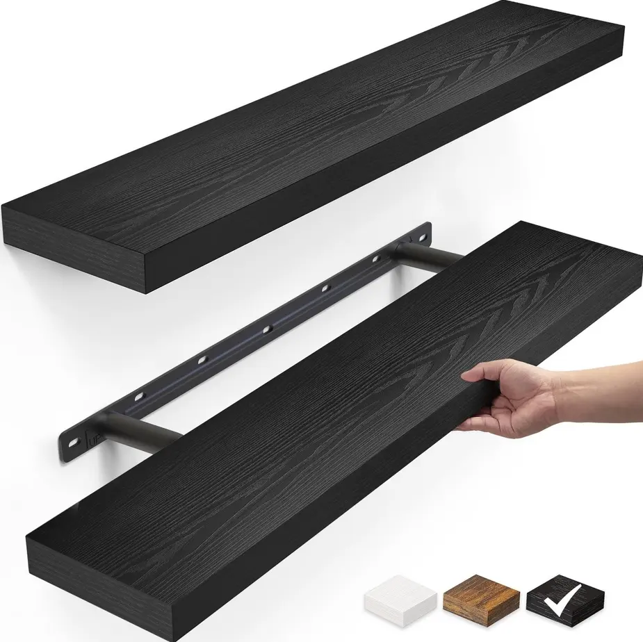 22.5-Inch Brown Wood Floating Shelves - Set of 2 with Wall Mount Design, Home Decor Shelf for Kitchen, Room Accessory