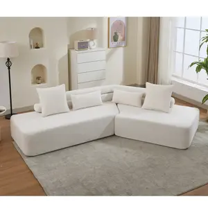 128" Minimalist Cloud Sectional Couch, Modern 4-Seater Couches, No Assembly Sofa, 2 Modular Upholstered Sofa, Anti-wrinkle Boucle Teddy Fabric Living Room Furniture