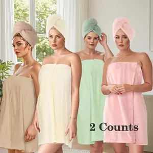 Women's Bow Decor Wearable Bath Towel, 2 Counts/set Soft Comfortable Hair Drying Cap, Adjustable Bath Robe for Home and Travel, Bathroom Towel Set