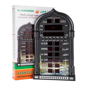 Digital Azan Mosque Prayer Clock Islamic Mosque Azan Calendar Muslim Prayer Wall Clock Alarm Ramadan Home Decor + Remote Control Black