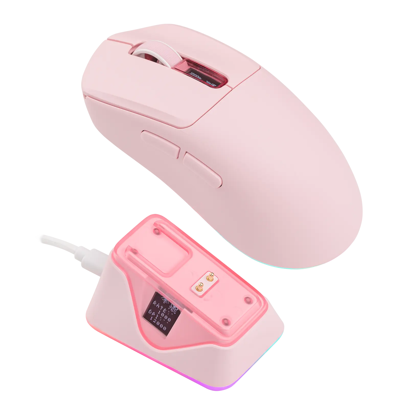 EPOMAKER NEX Lite Wireless Gaming Mouse w/ Screens & RGB Charging Dock 65g Lightweight Design PAW3311 Sensor 1K Polling 12K DPI  5 Programmable Buttons Tri-Mode Wireless (BT 5.0/2.4GHz/USB-C)  for Gaming & Office