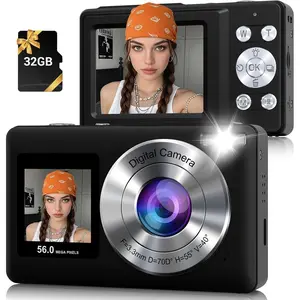 Digital Camera, 56MP 2.7K Dual-Screen Selfie Camera with 16X Zoom, 20 Filters & Anti-Shake, Portable Point and Shoot Digital Cameras with 32GB Card, Compact Travel Cameras for Beginners Teens