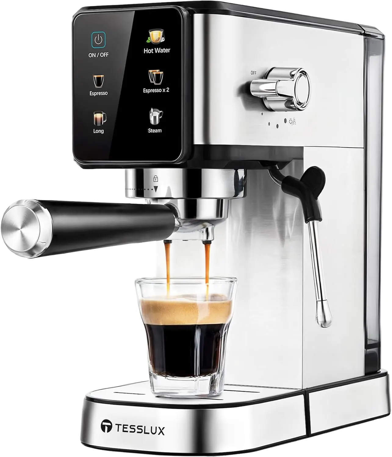 Tesslux 20Bar Semi-Automatic Espresso Machine - Dual Boiler, Milk Frother for Café-Style Lattes at Home