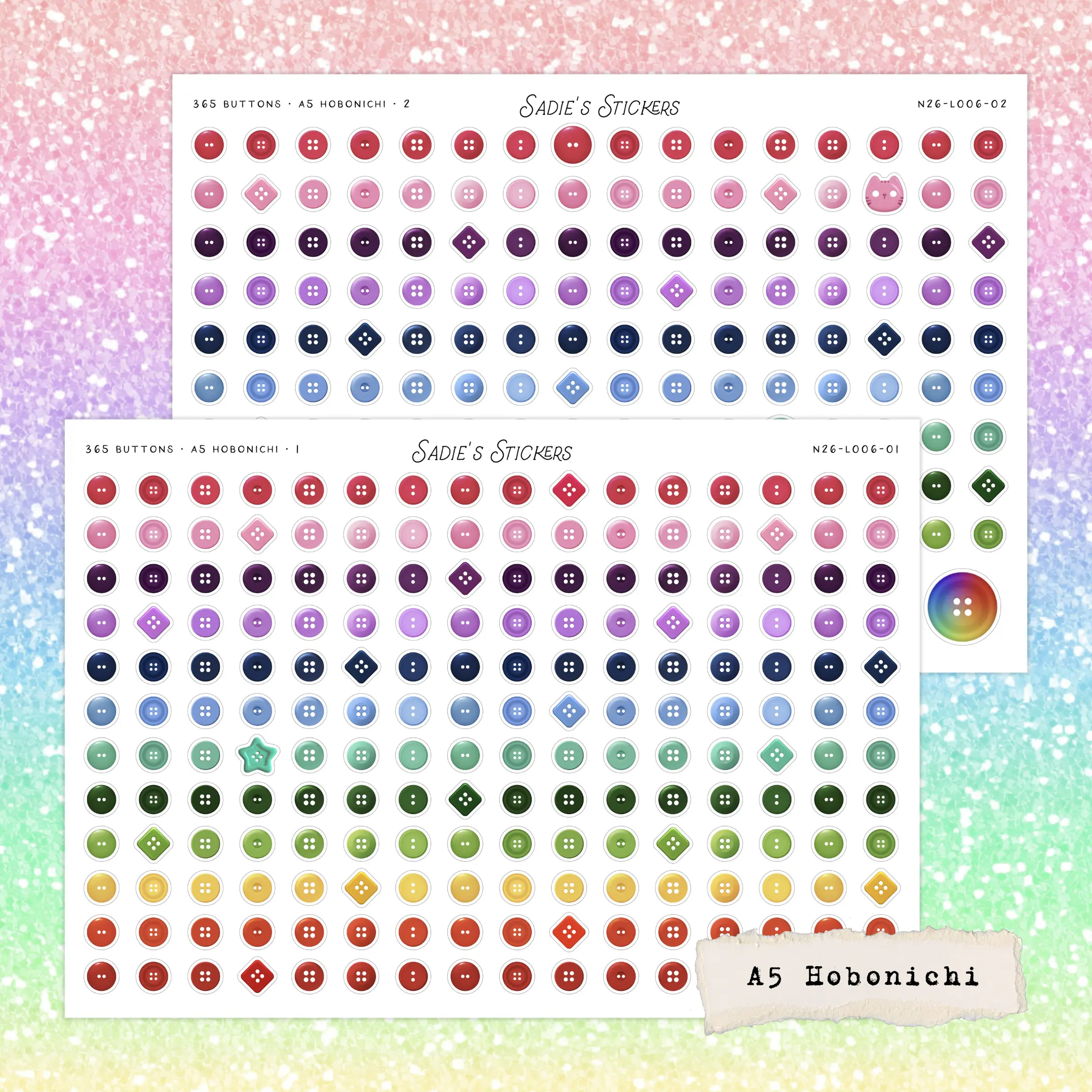 365 Buttons • A5 Hobonichi • 365 Days Check-Off Sticker Sheet