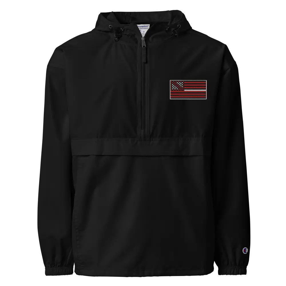The Black American Flag Embroidered Champion Packable Jacket