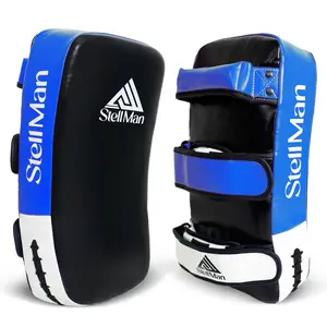 StellMan Muay Thai Curved Kick Pads Blue – Leather MMA & Kickboxing Training Pads