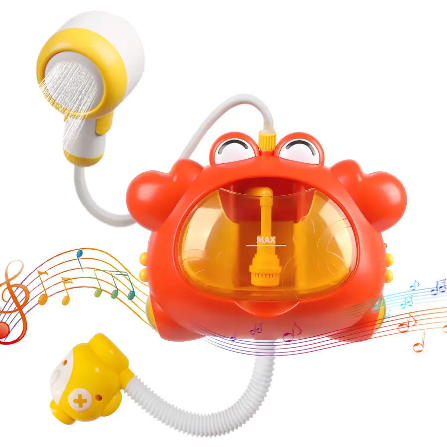 Crab-Themed Unisex Infant Sensory Bath Toy Set - Wall-Mounting Suction Cup Bathtub Shower Head, Rubber Duck Assortment, Bubble Maker for Indoor Summer Water Play (Cartoon Character Animals, Easy to Use), Indoor/Outdoor