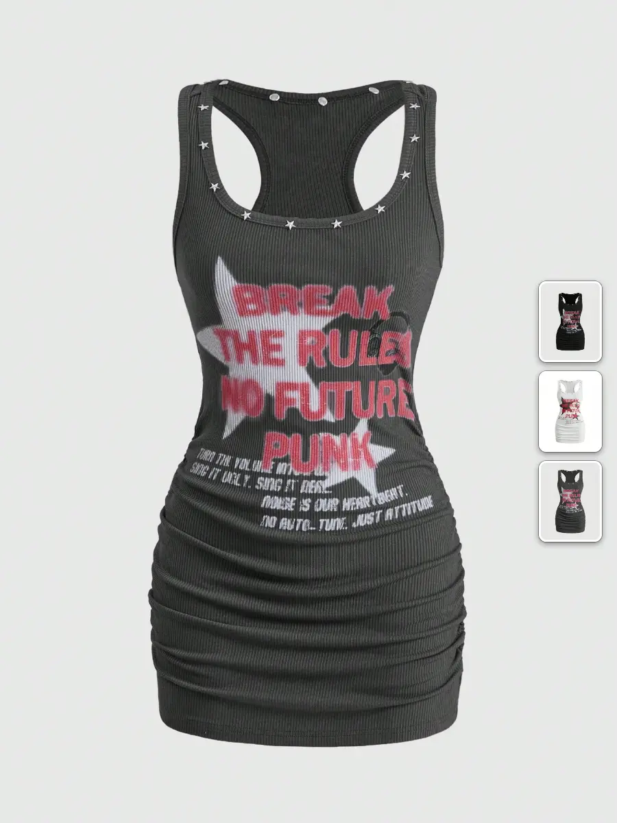 Mini Dress Star Print Punk Music Festival Outfit Y2K Streetwear