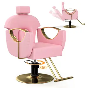 Reclining Salon Chair Hydraulic Pump 360 Swivel Barber Chair Hair Stylist Tattoo Lash Makeup Braiding Pink