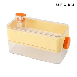 UFORU One Press Ice Cube Tray with Storage Bin, Easy Release Ice Maker Tray with Lid and Scoop, Ice Cube Mold for Fruit Ice, Coffee, Juice, Cocktails and Summer Drinks