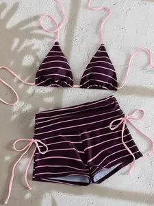 Women's Fashion Two-Piece Swimsuit, Drawstring Swimsuit Set, Stylish Split Bikini Set, Comfortable Beachwear, Perfect for Pool Parties & Vacations, Tie Back Bikinis, Drawstring Bathing Suits, Summer Bikini