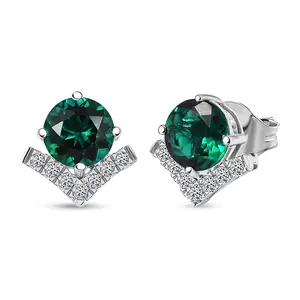 AAA Luxuriant Lab Grown Emerald and G-H SI Lab Grown Diamond 2.46 ctw Earrings in 10K White Gold Christmas Gifts