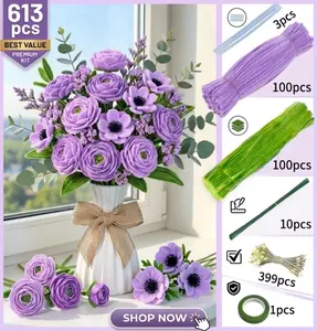 613/200Pcs Pipe Cleaner Flower, Cleaners Craft, Chenille Stems Flowers Craft kit with Flower Stems, Floral Tape, Stamen,