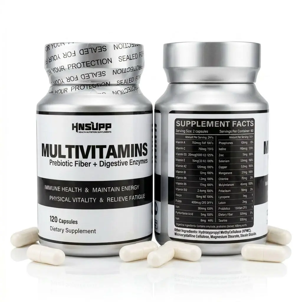 HNSUPP Daily Multivitamin for Men & Women – Immune Boost, Energy Support with B Vitamins, Probiotics, Prebiotics & Digestive Enzymes. 120 Vegan Tablets, Non-GMO, Halal, Gluten-Free. Supports Muscle & Heart Health., Dietary, Natural Supplements
