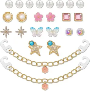 24PCS Sparkling Shoe Charm Set – Crystal Rhinestone Decorations with Floral, Star and Cute Shapes for Clogs & Sandals, Fun Accessories for Girls and Boys.