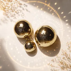 3pcs Disco Ball Wall Decor, 7/6/4 Inch 3D Hemisphere Mirror, Self-Stick Aesthetic Design, Retro Style, Vintage Style, Party Decoration, Gold Rose