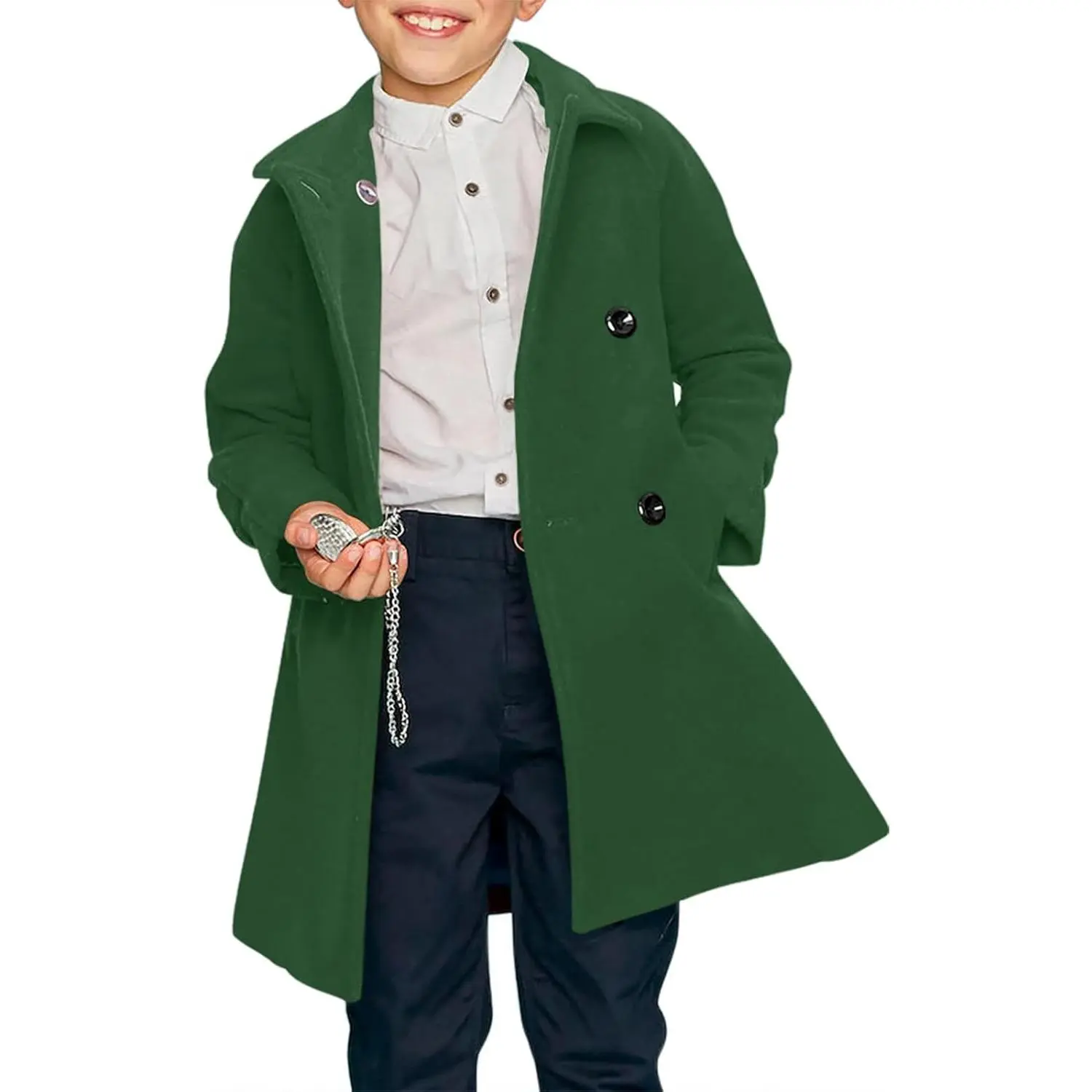 Boys Double Breasted Pea Coat Kids Winter Notched Collar Overcoat 5-14 Years
