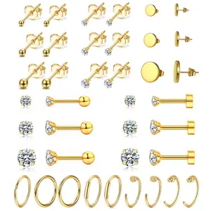 OIDEA 24PCS Body Piercing Jewelry Set, 316 Stainless Steel 3-5mm CZ Stud Earrings Cartilage Hoops Nose Rings, Cubic Zirconia Set Women Men