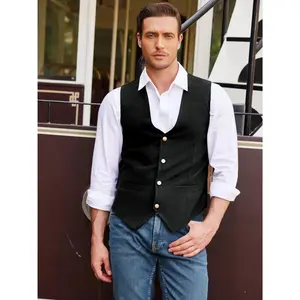 COOFANDY Men's Suede Leather Suit Vest Casual Western Vest Jacket Slim Fit Vest Waistcoat