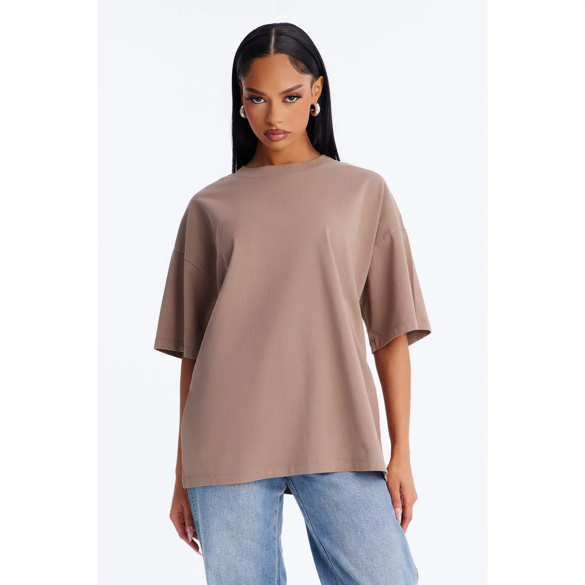 Kali Oversized Boyfriend Crew Neck T-Shirt - Taupe