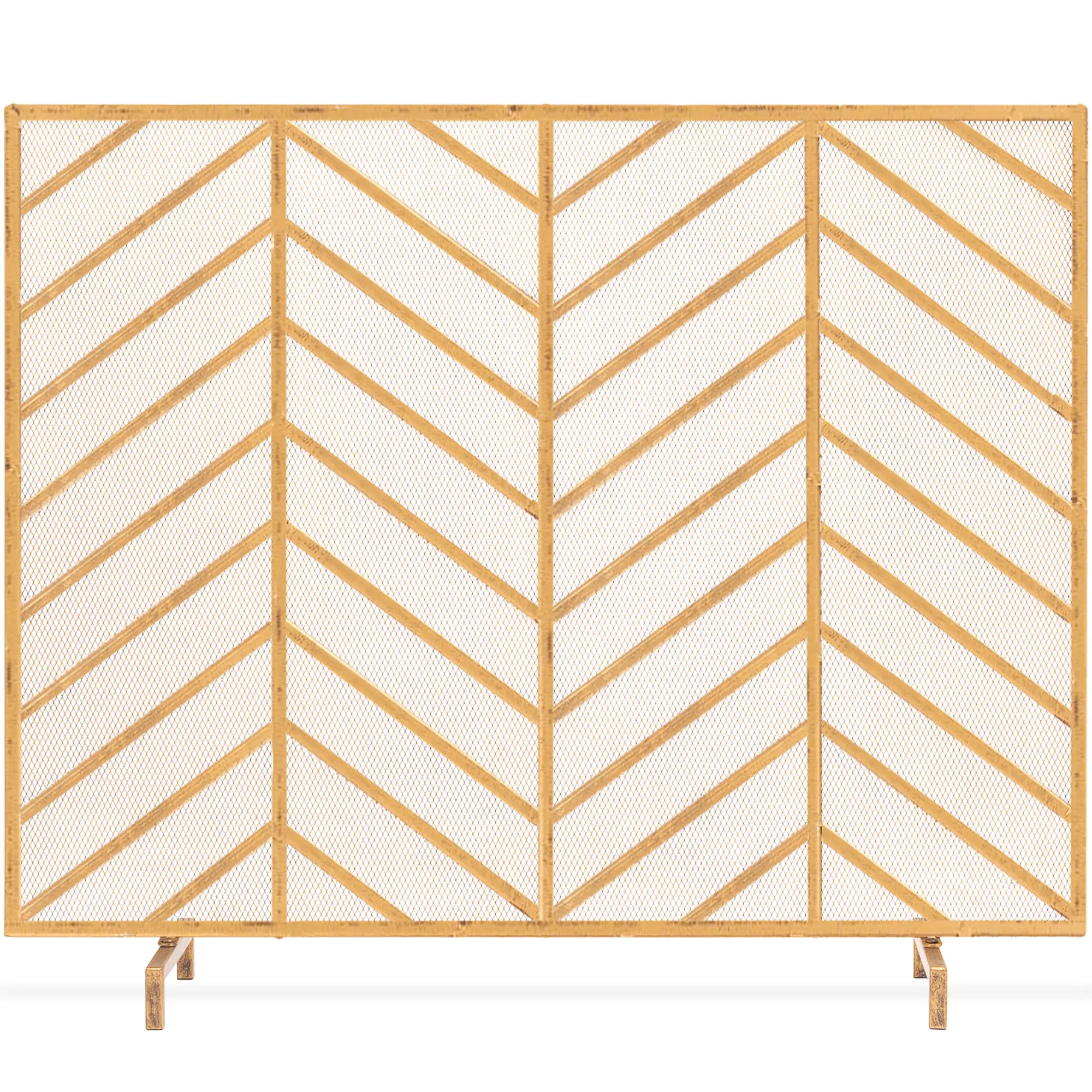 Best Choice Products 38x31in Single Panel Handcrafted Iron Chevron Fireplace Screen w/ Distressed Finish
